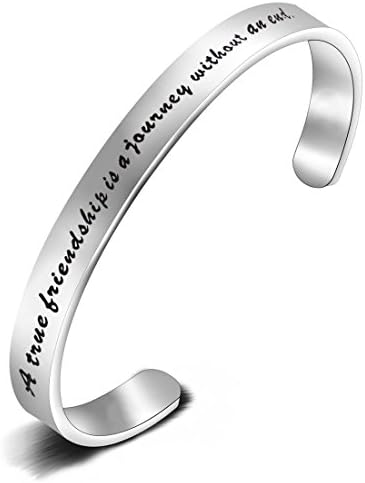 ZISEI Best Friends Bracelet"A True Friendship Is A Journey Without And End Cuff Bracelet,Friendship Jewelry,Long Distance Relationships Gifts(Silver-7mm)