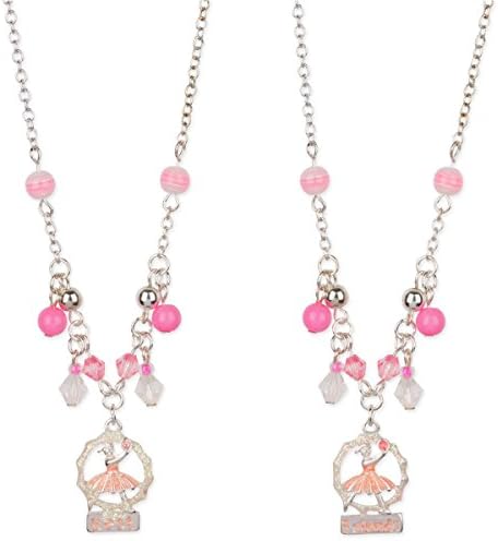 Ballerina Best Friends Girls Dance Pink Friendship Silver Tone Necklace Set