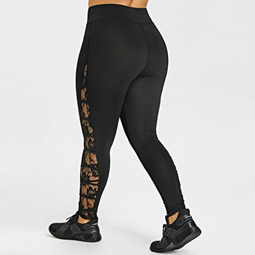 BSGSH Women’s Tummy Control Yoga Pants Crisscross Strappy See Through Lace Side Workout Running Active Leggings Plus Size (XL, Black)