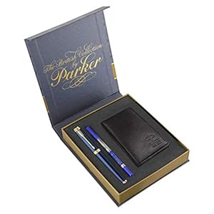 Parker Ambient Blue Roller Ball Pen with Credit Card Holder (Gold Trim)