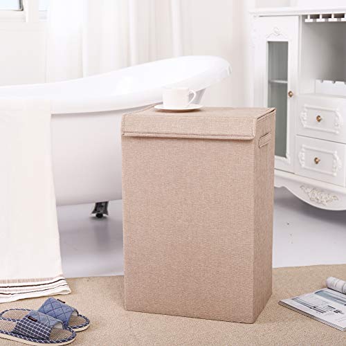 HOSROOME Laundry Hampers with Lids Laundry Baskets with Handles Waterproof and Mildewproof Foldable Hamper Easily Transport Laundry,Beige - Thumbnail 5