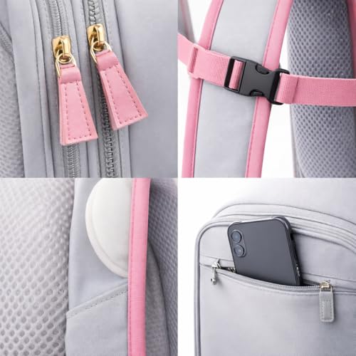 Mochila Viagem Avião Bagagem de mão Viral Impermeável Low Cost Bolsos Isolados P/Sapatos, Notebook, Molhados - Bordo, Cabine, Usb - Cor: Cinza Zíper Rosa