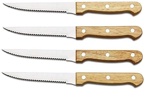 4-Piece Steak Knife Set, 420 Stainless Steel Full Tang Steak Knives, Wood Handle