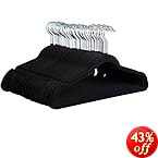 Zober Premium Quality Space Saving Velvet Hangers Strong and Durable Hold Up To 10 Lbs - 360 Degree Chrome Swivel Hook - Ultra Thin Non Slip Suit Hangers, Black - 50 pack
