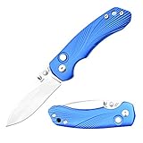 TANGRAM Folding Pocket Knife 2.89 Inch,Button Lock and Manual Opening, JPN Acuto Drop-Point Sharp Blade and Ultra Light Aluminum Handle,3.3 oz (Blue) Vector TG3003A2