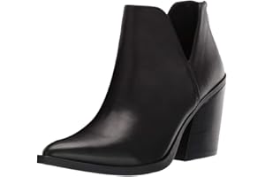Kathemoi Womens Slip on Ankle Boots V Cutout Pointed Toe Chunky Stacked Mid Heel Booties