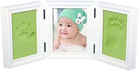 NovoGifts Baby Casting Impression Kit for baby Boy/Girl handprint or footprint & White Frame Come with Colorful Eco-friendly Plasticine Green.