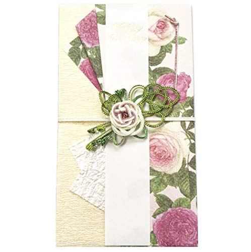 Frontia Shugi Bukuro Japanese Traditional Money Gift Envelope Wedding Washi Mizuhiki Handmade (Pink Rose/Rhinestone&Glitter)