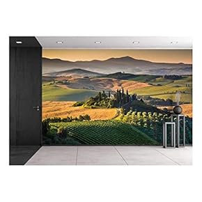 Scenic Tuscany Landscape with Rolling Hills and Valleys in Golden Morning Light, Val d Orcia, Italy - Removable Wall Mural | Self-Adhesive Large Wallpaper - 66x96 inches