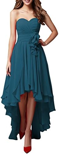 JY FASHION Women's Bandeau Hi-lo Party Swing Bridesmaid Dress Evening Grown Teal US 14