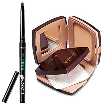 Lakme Eyeconic Kajal, Deep Black, 0.35g & Lakme Radiance Complexion Compact, Shell, 9g