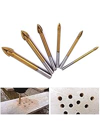 6pcs Coated Glass Drill Bits Set 4 bordes de corte Cruz Spear Head de titanio con Hex Shank para Baldosa cerámica Mármol Espejo y vidrio, 4 mm 5 mm 6 mm 8 mm 10 mm 12 mm