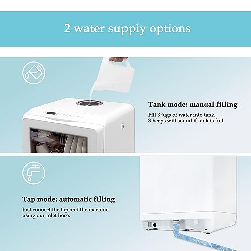 mini Lave-vaisselle de table comptoir portable, 5 programmes, deux modes d'alimentation en eau avec commande tactile, affichage à LED, lavage de fruits, installation gratuite-blanc