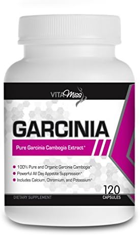 VitaMiss Garcinia - 100% Pure and Organic Garcinia (No Synthetics) Designed Especially for Women, With Potent HCA to Help Suppress Appetite and Promote Weight Loss. 120 Capsules.