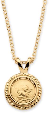14k Yellow Gold-Plated Guardian Angel Medallion Charm Necklace 18"