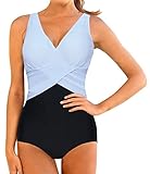 Summer Mae Women's Bathing Suits Long Torso Padded V-neck Colorblock 1 Piece Swimsuit