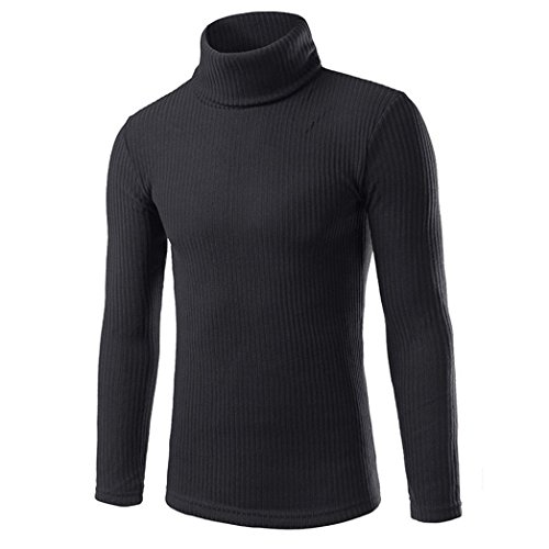 Men's Shirt,Laimeng Polyester Fashion Casual High-collar Men's Sweaters Tops Blouse (M, Black)