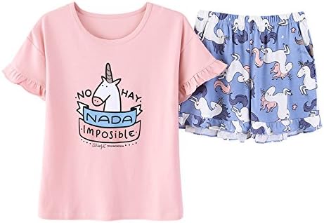 Tween/Teen Girls Unicorn Summer Cotton Pajama Set Cute PJS Sleepwear Shorts Big Girls Size 14 16 18