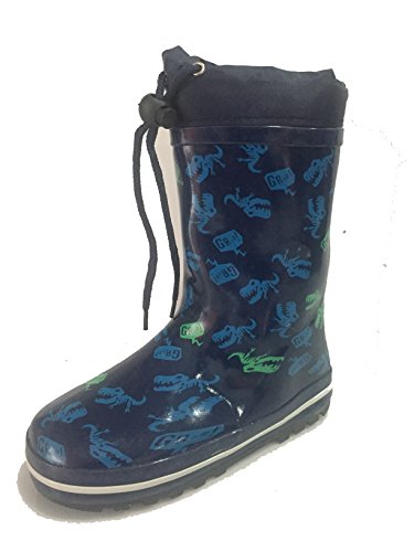 INT Little Boys and Girls Blue Rain / Snow Boots Dinosaur Trex Raptor Design, Lining, Comfortable