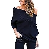 Women's Off Shoulder Knit Jumper Long Sleeve Pullover Baggy Solid Sweater