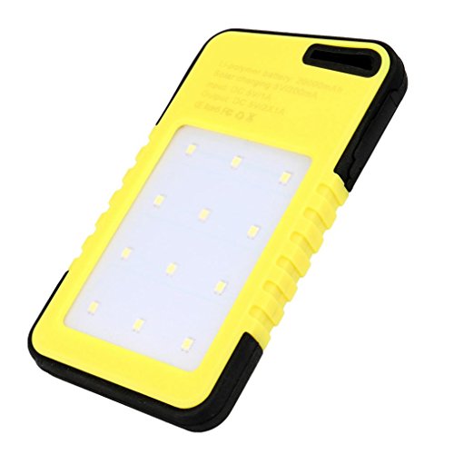 Mchoice 20000 mah Dual-USB Waterproof Solar Power Bank Battery Charger for Cell Phone (Yellow) - Thumbnail 4