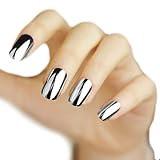 LOCOMO 12pc Metallic Color Electroplated Acrylic False Fake Full Nail Tip Art Silver NAC010SIL