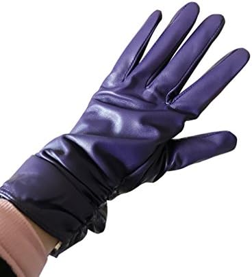YANGLOVELE Women Sheepskin Genuine Leather Velvet Comfort Winter Warm Gloves (Purple)