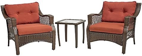 Plush 3-piece Wicker Patio Chair and Table Set, Outdoor Seating with Cushions, Fade-resistant Fabric, All-weather (Terracotta)