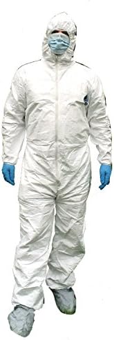 Tyvek Protective Kit - Dupont Medium Tyvek Suit w/boot, Eye Safety, 2 Surgical Masks, 2 Sets of Gloves, Tape, &amp; Storage Bin