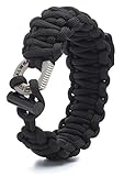 Survival WRAPS Emergency Paracord Bracelet - Adjustable-Size Paracord Bracelet with Fire Starter, Compass, and more - Black