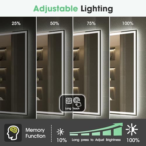 S'bagno Bluetooth Bathroom Mirror with Lighting 70 x 50 cm LED with Demister 3000K 6500K Dimmable Memory HD Tempered Glass IP44 with LED Horizontal/Vertical