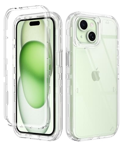 I-HONVA for iPhone 15 Plus Case Clear [Non Yellowing] Shockproof Dust/Drop Proof 3-Layer Protection [Without Screen Protector] Rugged Heavy Duty Cover for Apple iPhone 15 Plus 6.7",Clear