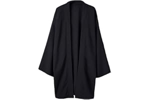 HAORUN Men Japanese Coat Kimono Top Jacket Long Cardigan Yukata Loose Retro Vintage Outwear Black