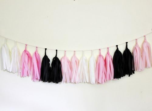 DIY Paper Tissue Tassel Garland Cream Light Pink Dark Pink White Black Birthday Wedding Bridal Baby Shower Graduation Party Tassel Kit