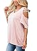 HOTAPEI Women's V Neck T Shirts Casual Loose Cold Shoulder Tops and Blouses Short Sleeve Pink Large