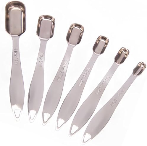 DKST Kitchen Premium Stainless Steel Rectangular Measuring Spoons Set of 6 For Dry and Liquid Ingredient. Professional Quality with Engraved US &amp; Metric Measurements, Ergonomic Design for Good Grip