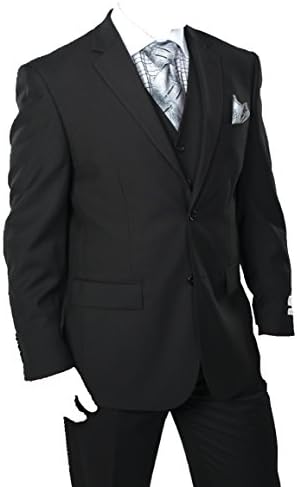 Men's Three Piece Classic Fit Suit (Black) (44R)