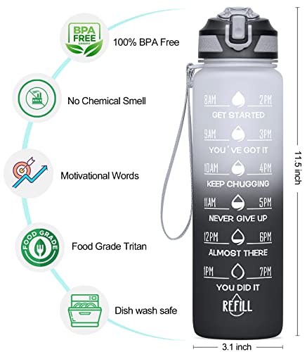 32oz Water Bottle with Straw, ELYPHINE Motivational Water Bottle with Times to Drink & Safety Lock, BPA Free Tritan Leakproof Water Jug, Ensure You Drink Enough Water for Office, Gym, Outdoor Sports