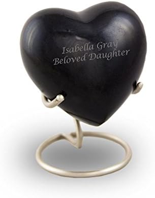 OneWorld Memorials Satori Onyx Heart Bronze Keepsake Urns - Extra Small - Holds Up to 5 Cubic Inches of Ashes - Onyx Black Cremation Urn for Ashes - Engraving Sold Separately
