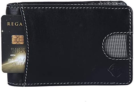 Leo Torresi RFID Blocking Slim Bifold Genuine Napa Leather Minimalist Front Pocket Wallets for Men-Women with Money Clip.- Black