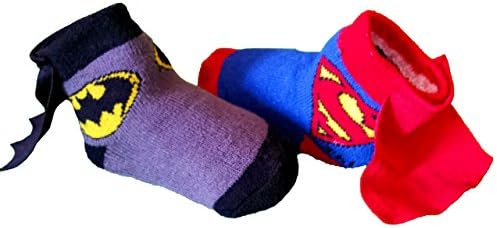 Batman and Superman Infant Baby Toddler Cape Socks Bundle 0-12 Months (2 Items)