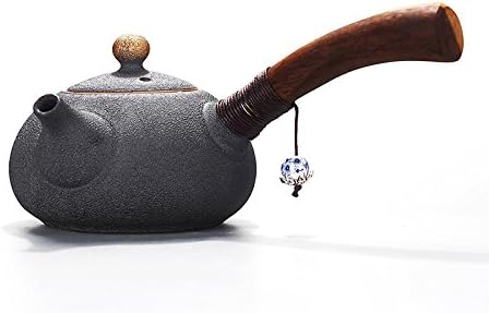 ASIBG Home Ceramic Tea Pot Kettle Black Stoneware Tea Pot with Wooden Handle,A
