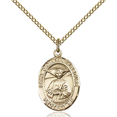 Gold Filled St. Catherine Laboure Pendant 3/4 x 1/2 inches with Gold Filled Lite Curb Chain