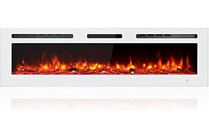Maxhonor Electric Fireplace Inserts Freestanding Heater for The Living Room Floating Fireplace with 12 LED Colors with Logset and Stones, Space Heaters for Indoor Use,1500W/750W,White,60inch