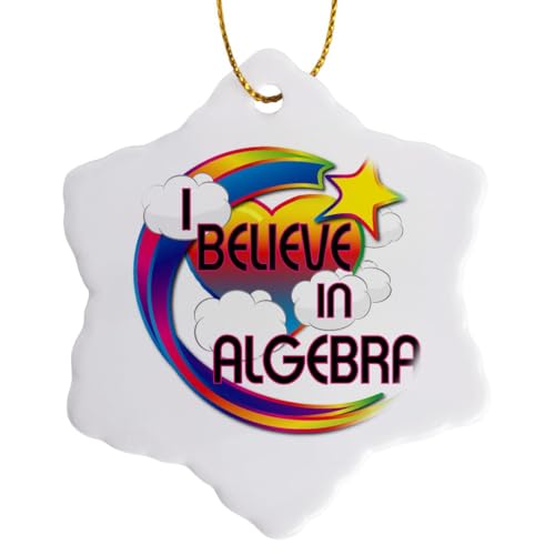 3dRose I Believe in Algebra Cute Believer Design 3 inch Snowflake Porcelain Orn…