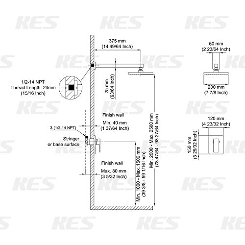 KES Shower Valve with Shower Faucet Sets Complete Rain Shower Head