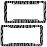 OxGord 2pc Set Plastic License Plate Frames with Zebra/Tiger Stripes, Gray & Black