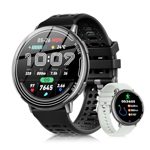 Rmana Smartwatch Men with GPS, Smartwatch Watch 1.39" Touch Screen, Bluetooth Calls, Sports Modes, Compass, Heart Rate Monitor, Blood Pressure Measurement, Digital Watch iOS/Android