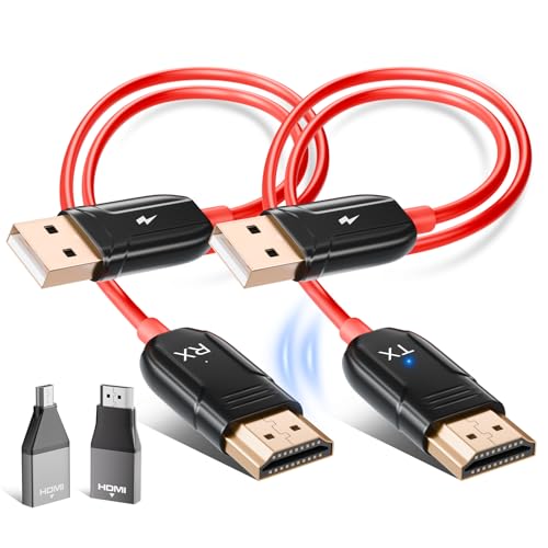 HDMI Wireless Transmitter and Receiver, Decoding 4K Output 1080P, Wireless HDMI Cable Range 165FT/50M, 2.4G and 5G Streaming Video/Audio/File from Laptop, PC to Monitor/TV/Projector, Red