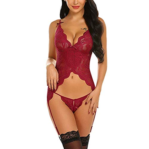 SamMoSonDonna-Body-da-Donna-Sexy-con-Scollo-a-V-in-Pizzo-Biancheria-Intima-Perizoma-con-Reggicalze